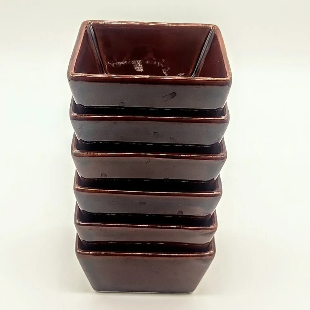 Crate & Barrel Brown Glazed Ceramic Stackable Square Dishes